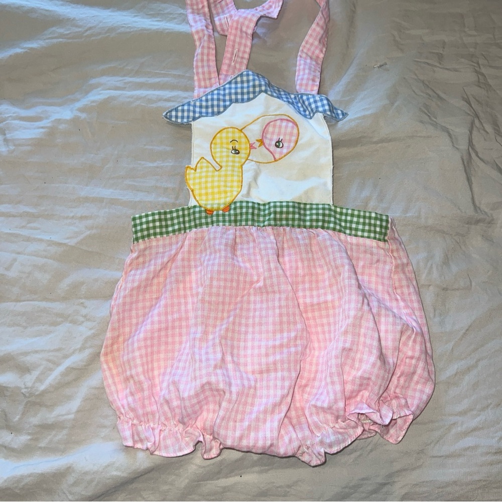 Vintage Little Ones Pink Duck Gingham Bubble Size 18 Months Romper
